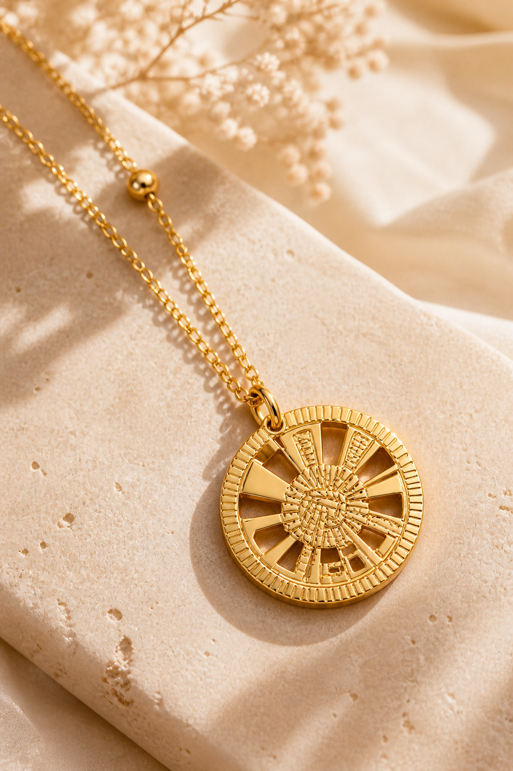 Celestial Wheel Medallion Gold Pendant Necklace