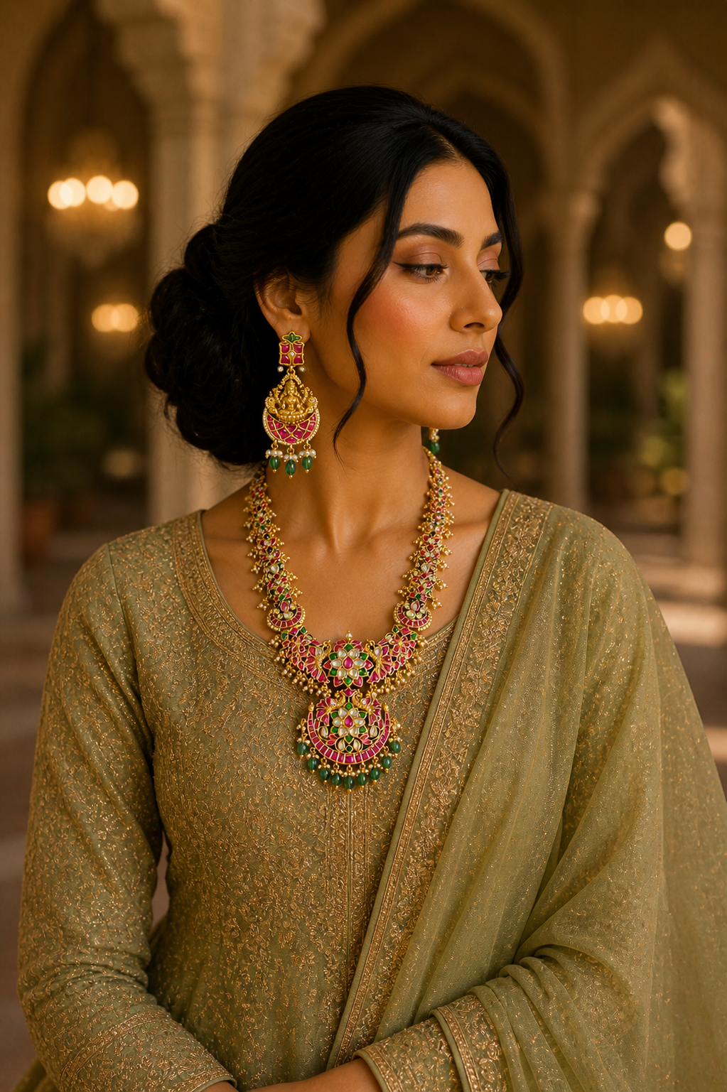 Mahalakshmi Peacock Chandbali Set – Royal Temple Haaram & Earring Set