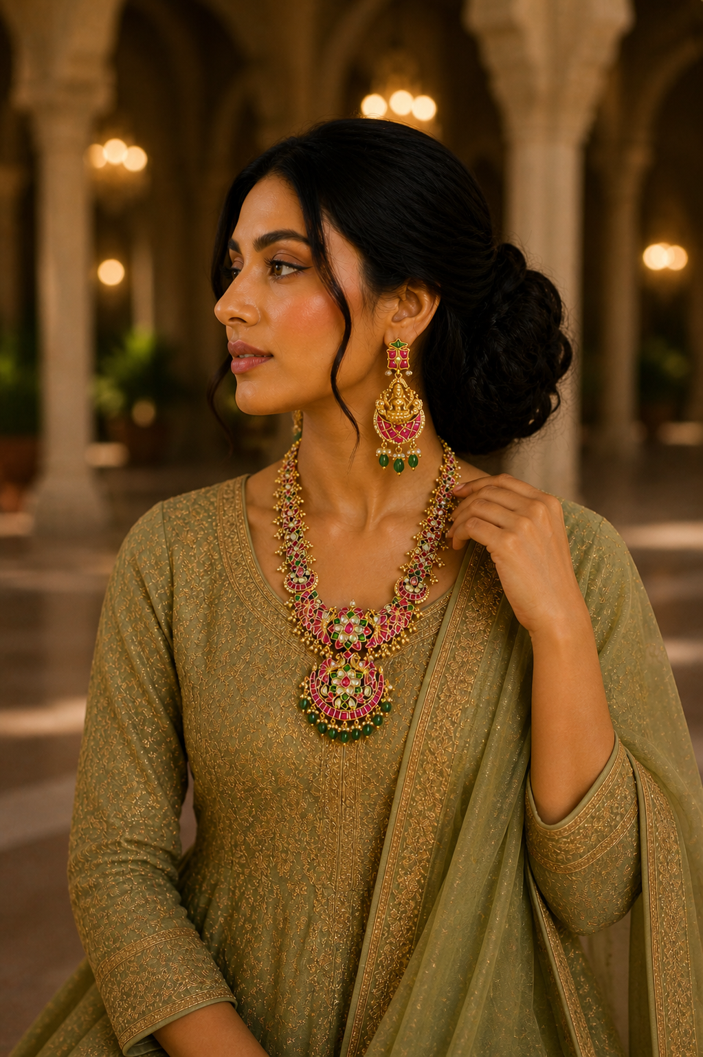 Mahalakshmi Peacock Chandbali Set – Royal Temple Haaram & Earring Set