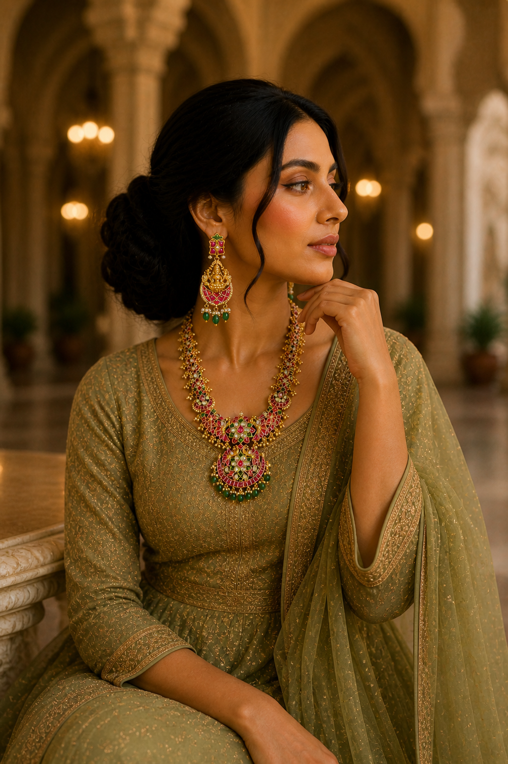 Mahalakshmi Peacock Chandbali Set – Royal Temple Haaram & Earring Set
