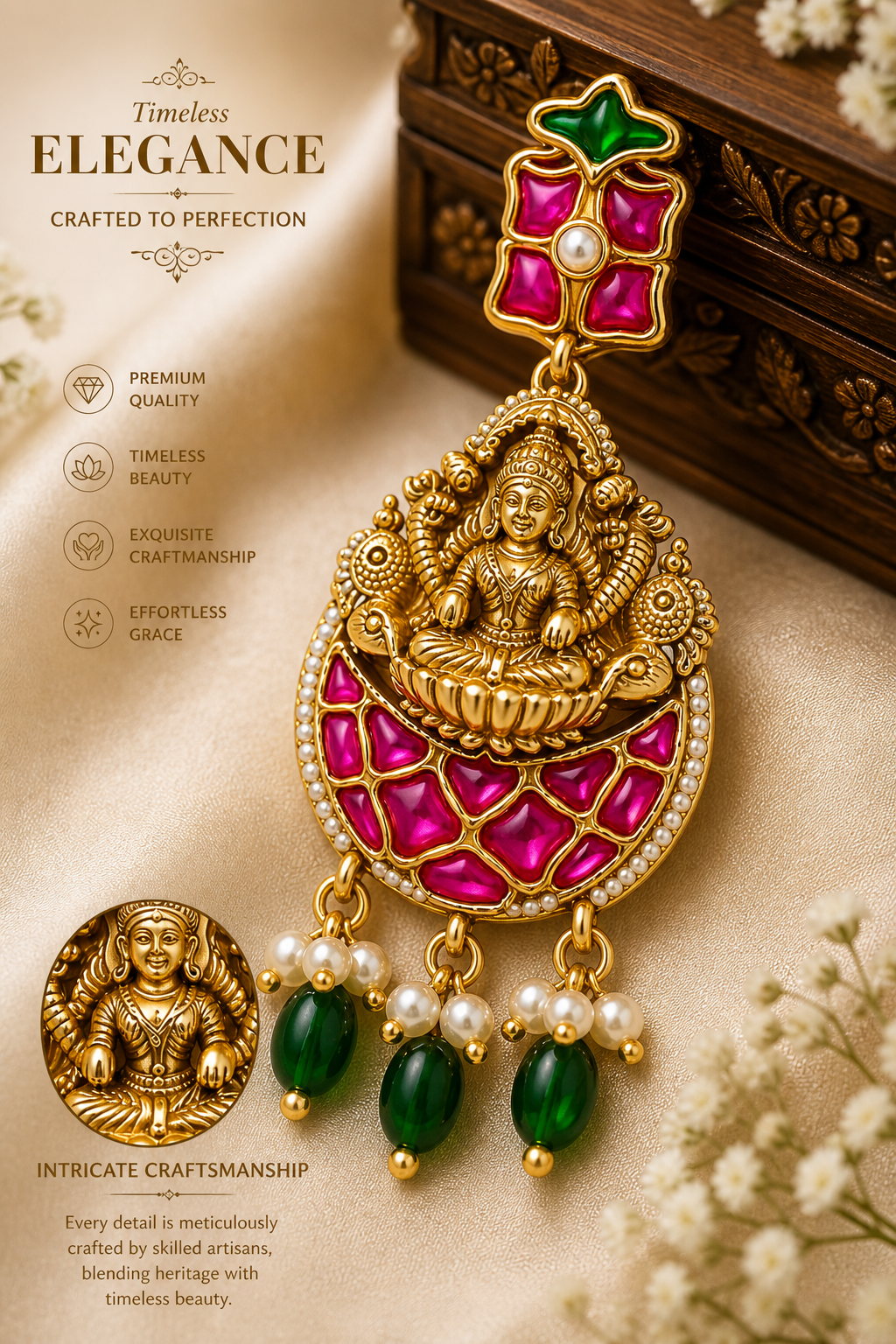 Mahalakshmi Peacock Chandbali Set – Royal Temple Haaram & Earring Set