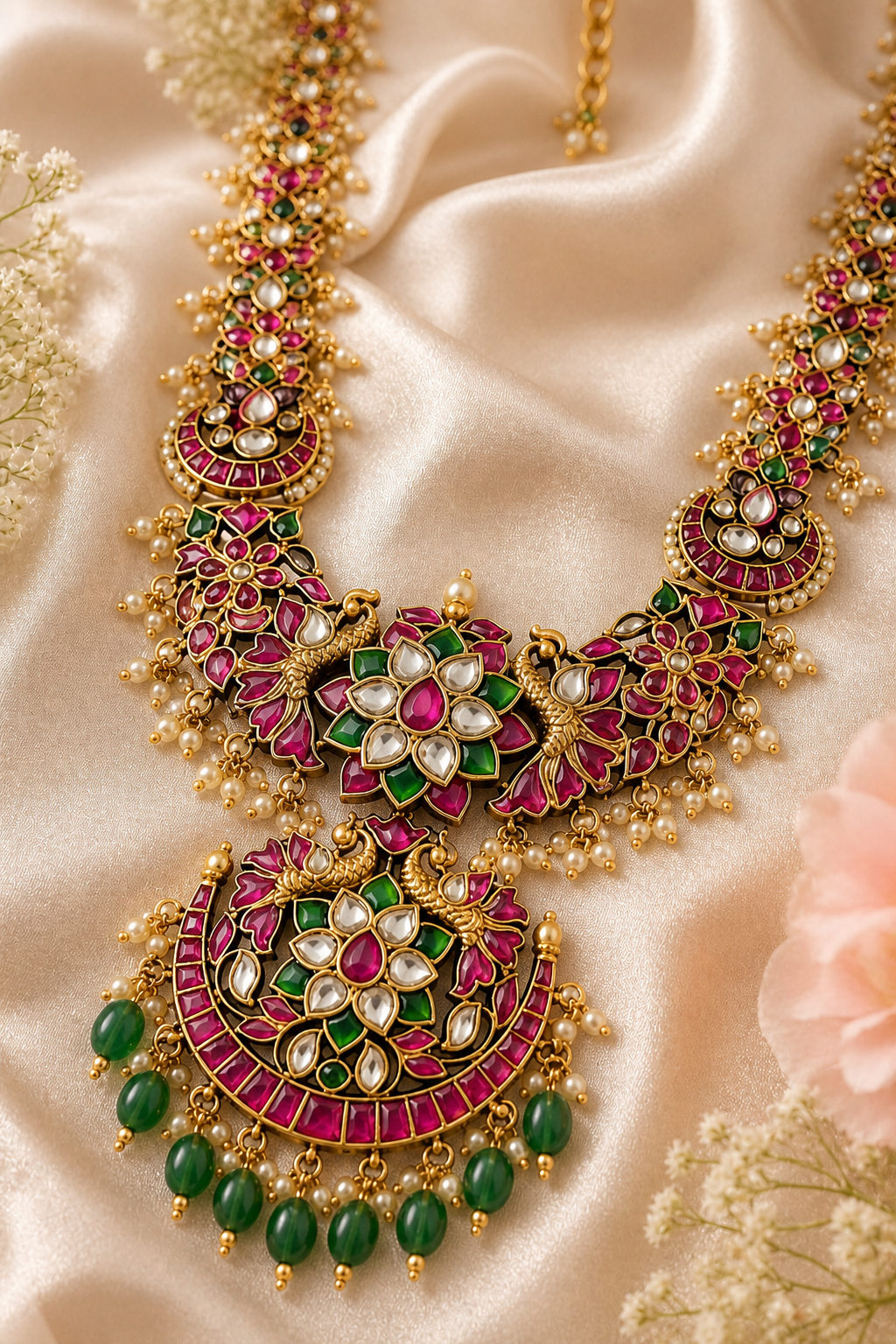 Mahalakshmi Peacock Chandbali Set – Royal Temple Haaram & Earring Set