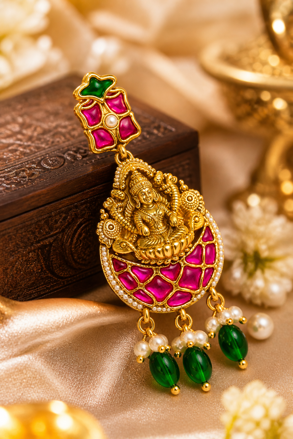 Mahalakshmi Peacock Chandbali Set – Royal Temple Haaram & Earring Set