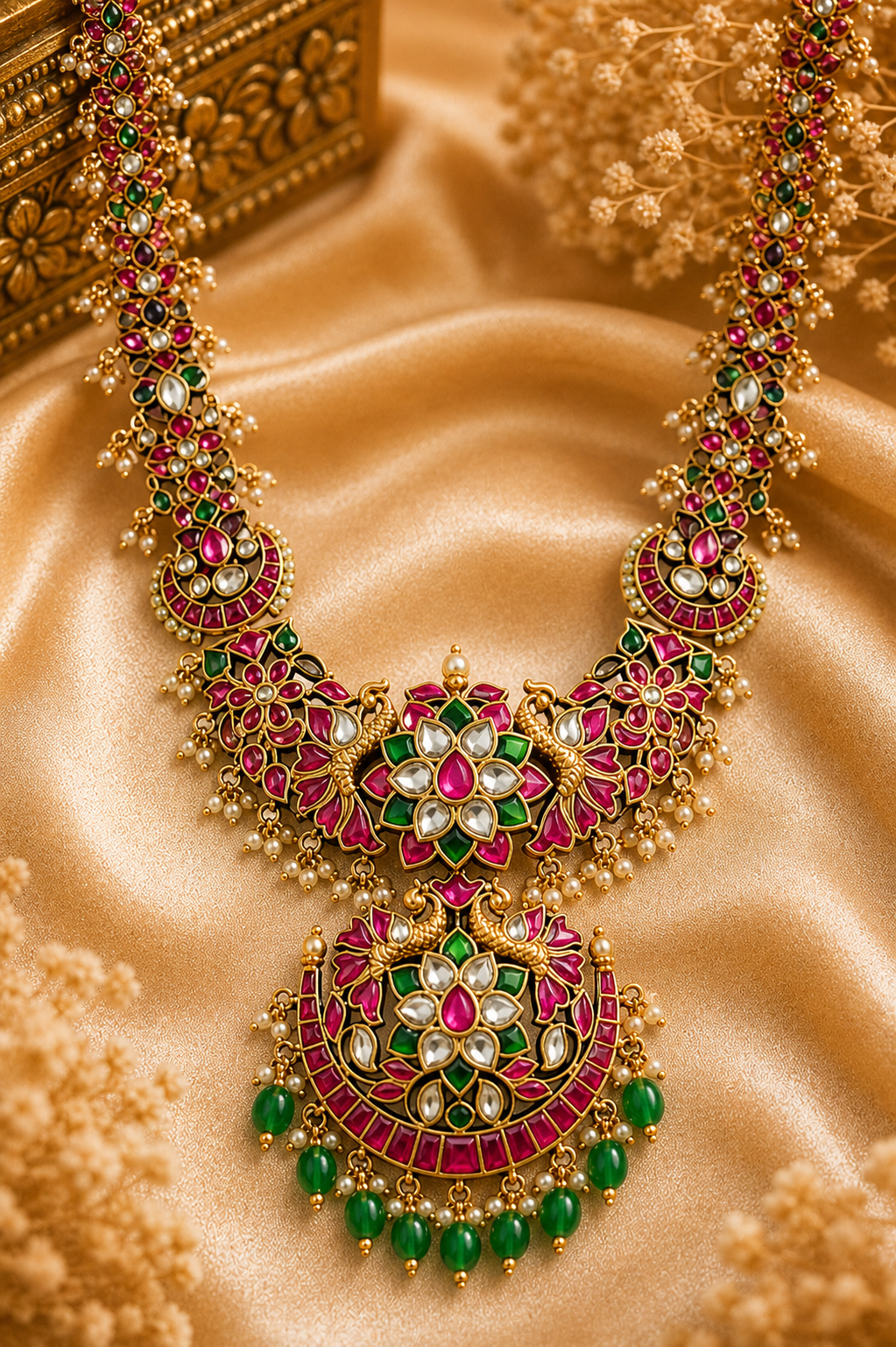 Mahalakshmi Peacock Chandbali Set – Royal Temple Haaram & Earring Set