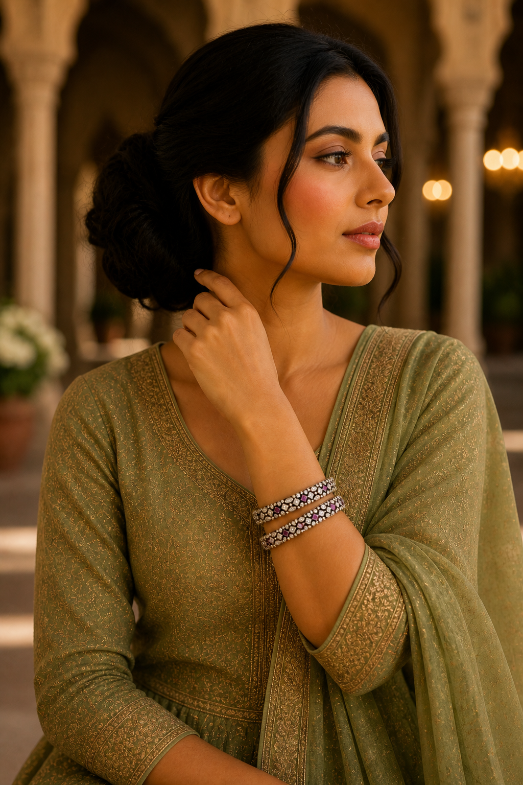 Shehnai Oxidised Silver Bangle Set – Victorian Polki & Ruby Stone Kada Pair
