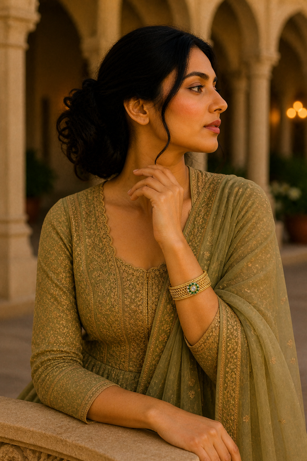 Rajwada Jali Kada – Antique Gold Filigree Bangle with Emerald Polki Centrepiece