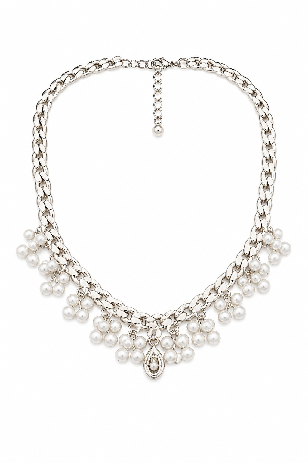Elegant Pearl Drop Necklace with Silver Chain