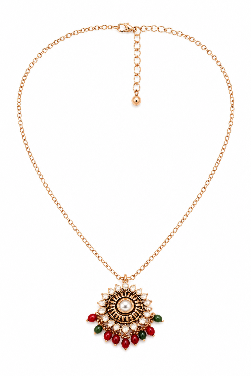 Layered Kundan Pendant Necklace Set with Bead Accents