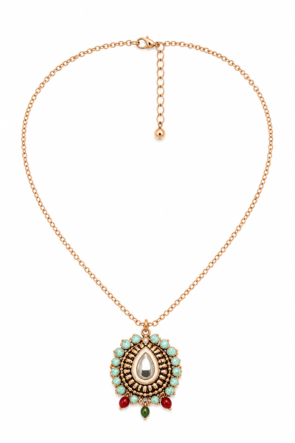 Layered Kundan Pendant Necklace Set with Bead Accents