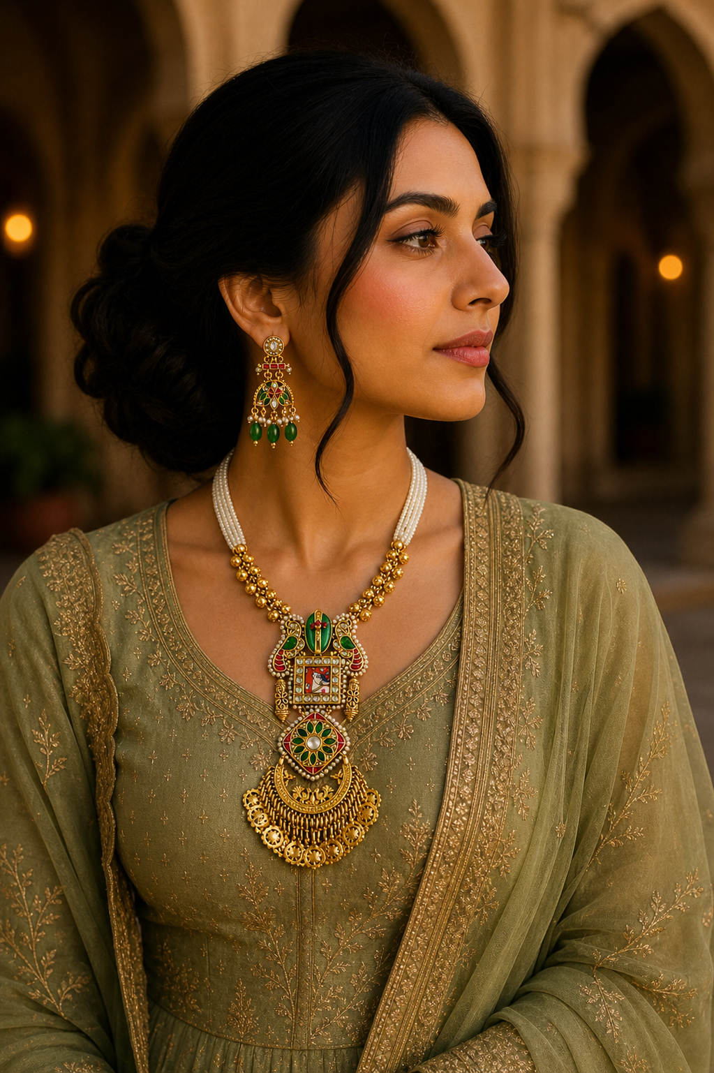 Rang Mahal Meenakari Set – Royal Pichwai Pendant Necklace & Jhumka Earring Set