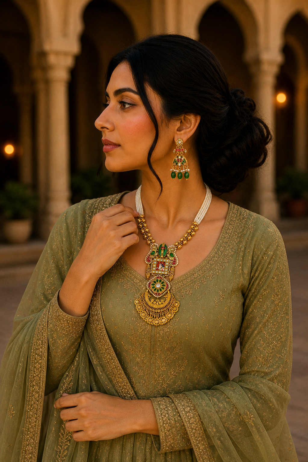 Rang Mahal Meenakari Set – Royal Pichwai Pendant Necklace & Jhumka Earring Set