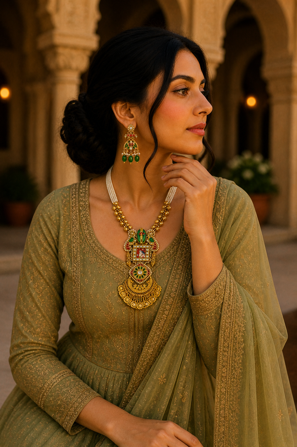 Rang Mahal Meenakari Set – Royal Pichwai Pendant Necklace & Jhumka Earring Set