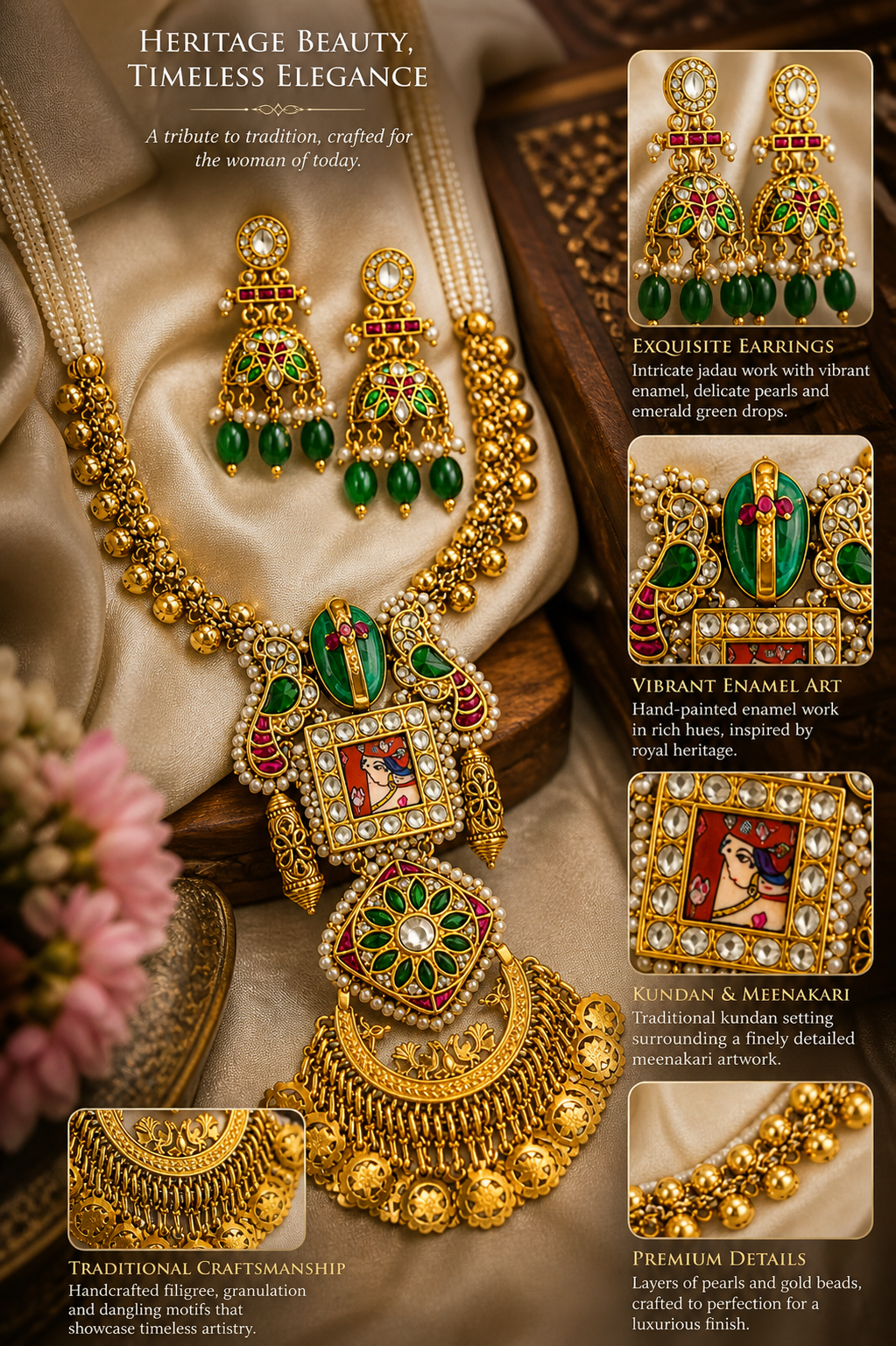 Rang Mahal Meenakari Set – Royal Pichwai Pendant Necklace & Jhumka Earring Set