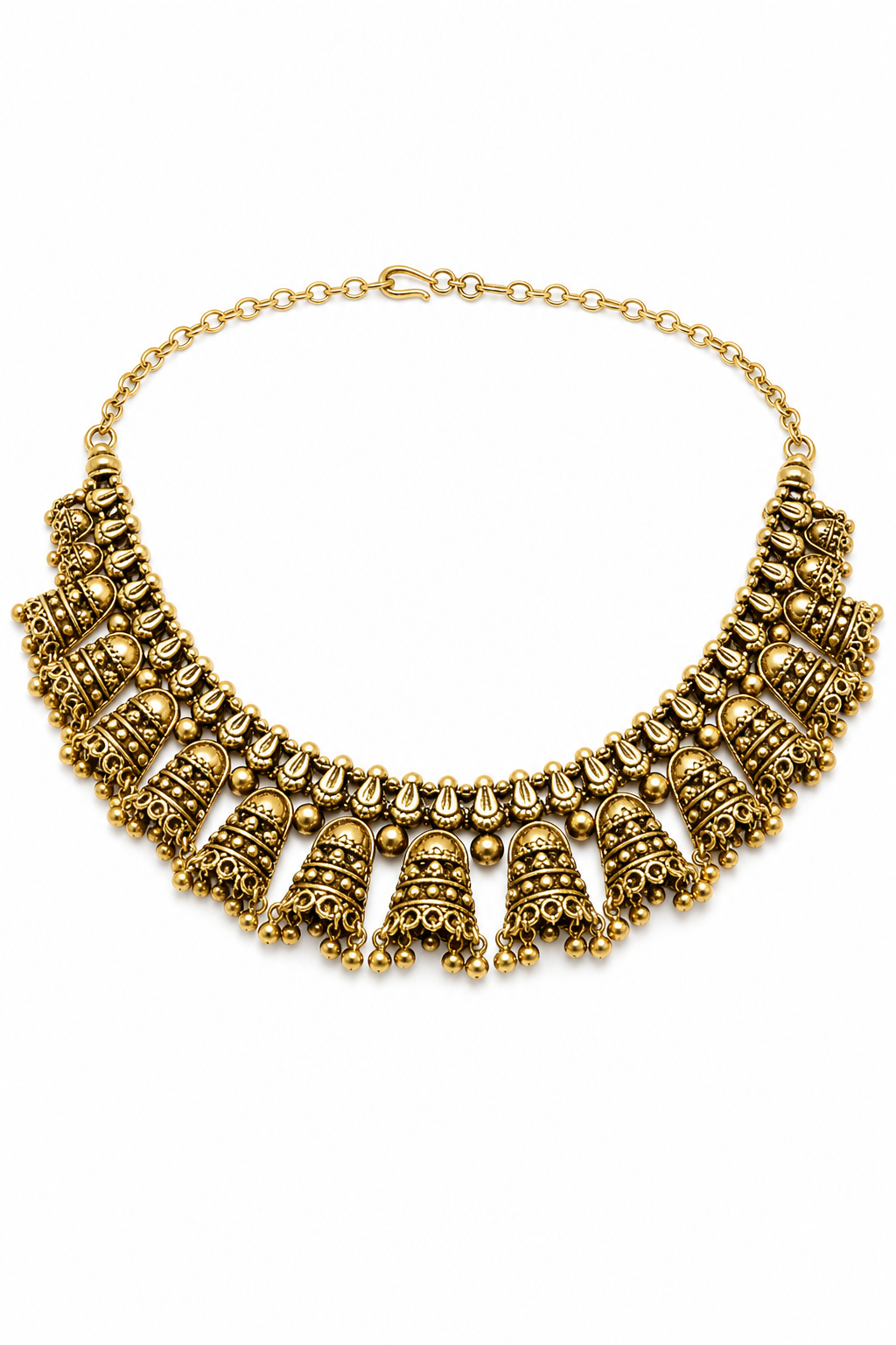 Antique Gold Temple Choker Set with Jhumka Earrings