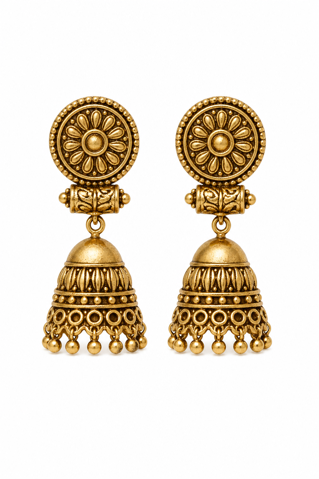 Antique Gold Temple Choker Set with Jhumka Earrings