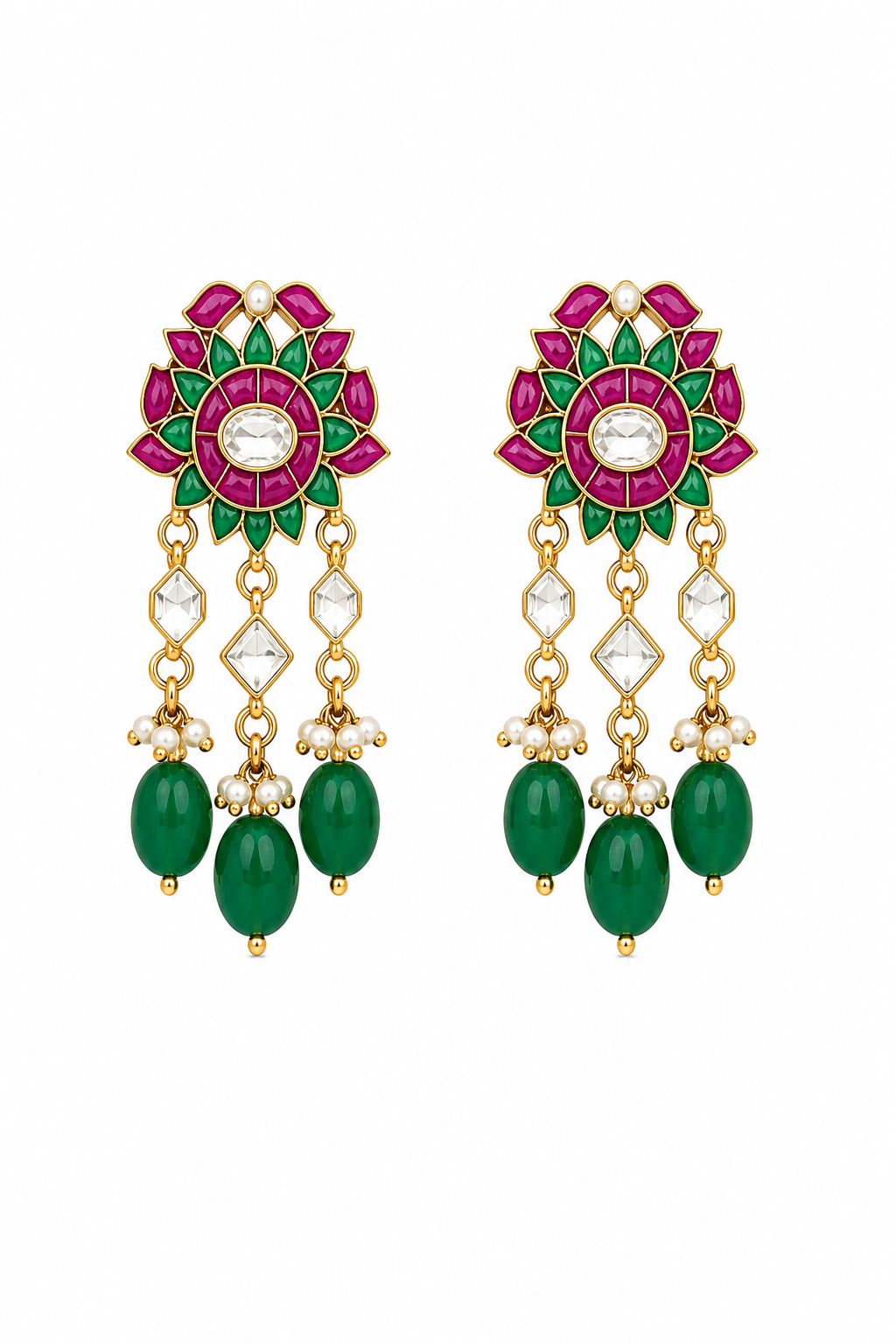 Royal Kundan Polki Necklace Set – Heritage Floral Bridal Jewelry with Emerald Beads