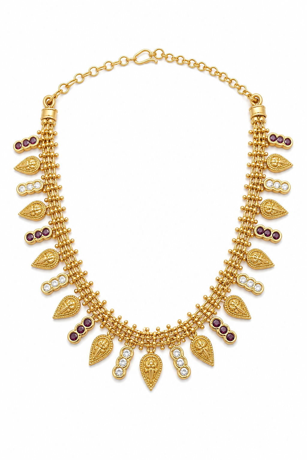 Temple-Inspired Gold-Tone Festive Necklace with Ruby & Polki Accents