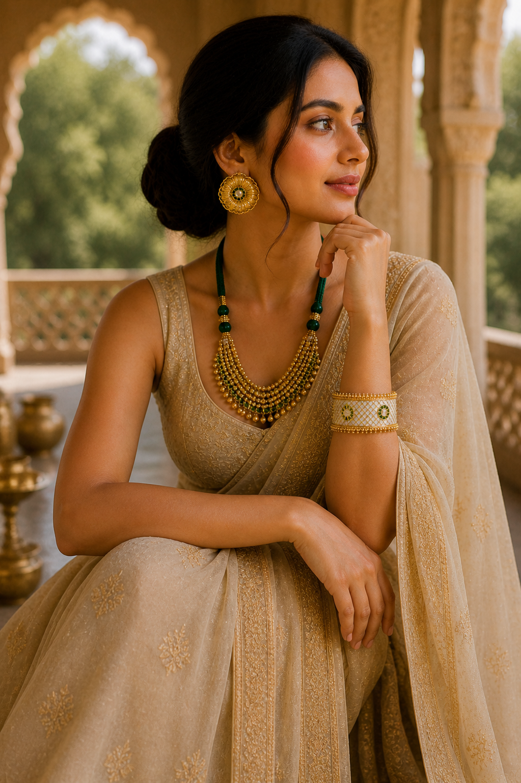 Shehnoor Pearl Lattice Kada – Wide White Enamel Bangle with Kundan & Pearl Border