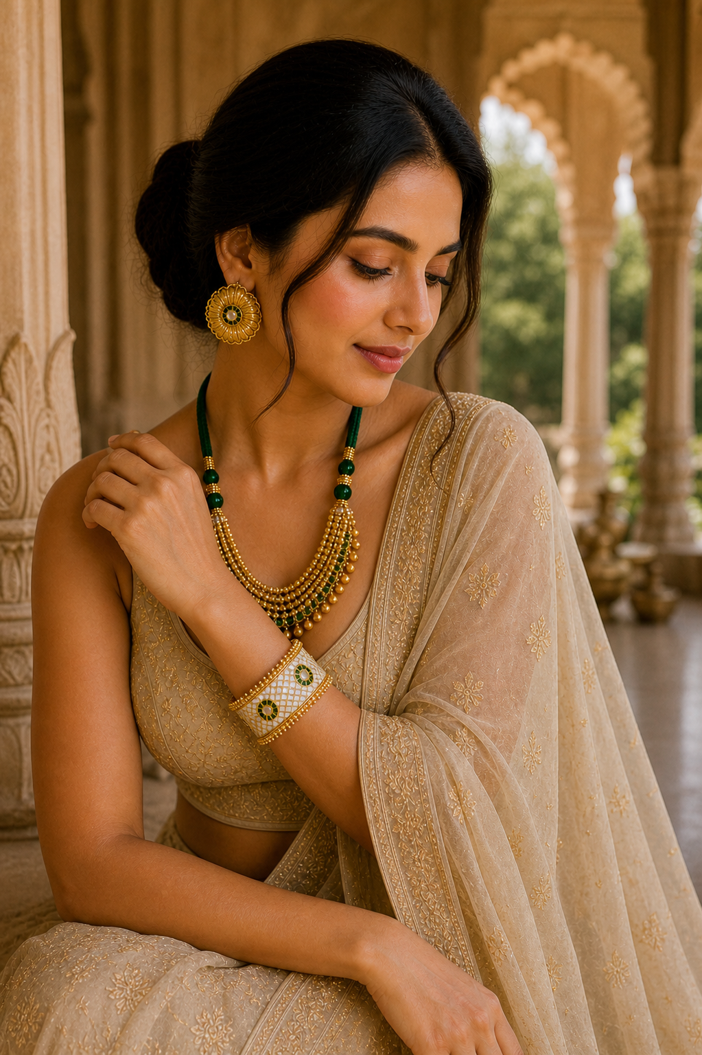 Shehnoor Pearl Lattice Kada – Wide White Enamel Bangle with Kundan & Pearl Border
