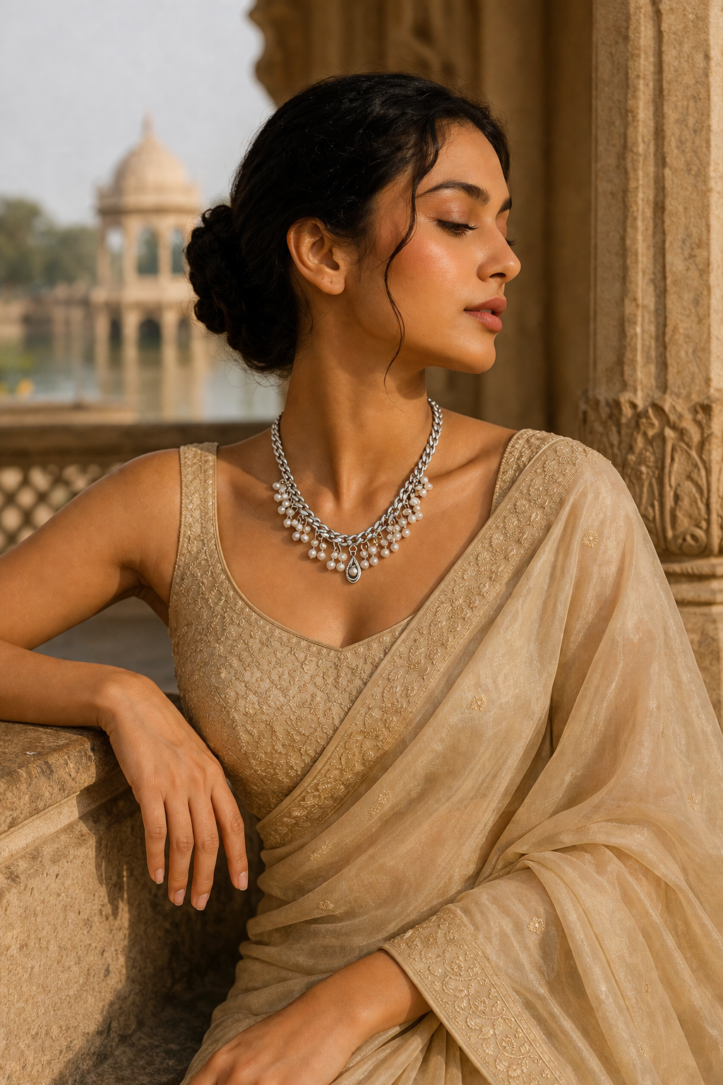 Elegant Pearl Drop Necklace with Silver Chain