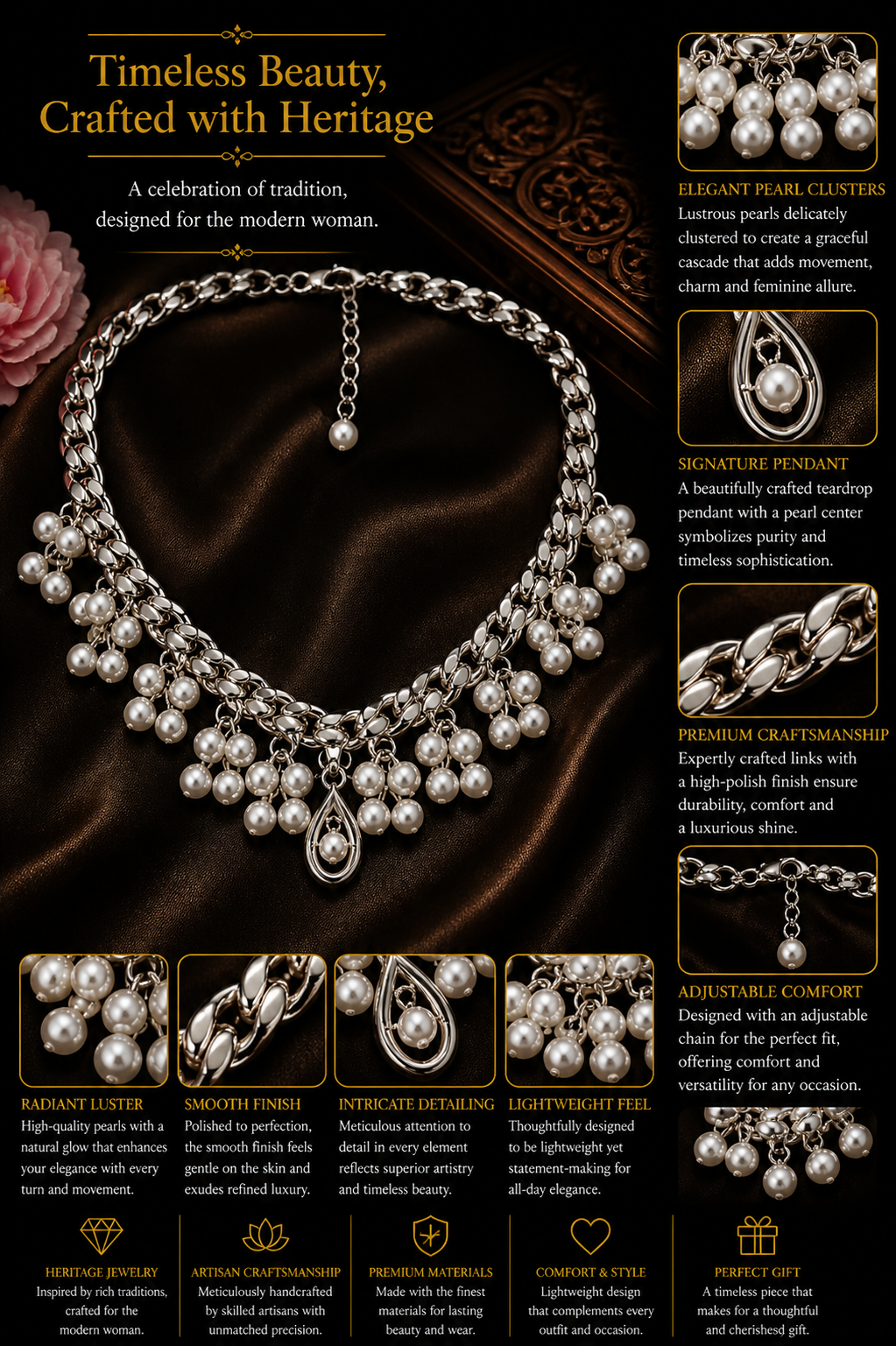 Elegant Pearl Drop Necklace with Silver Chain