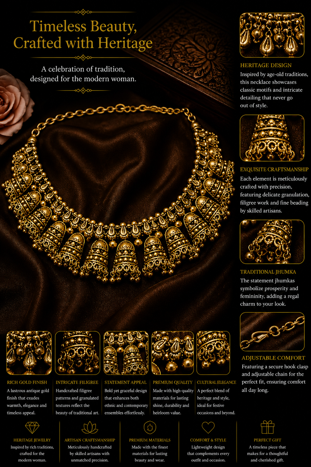 Antique Gold Temple Choker Set with Jhumka Earrings