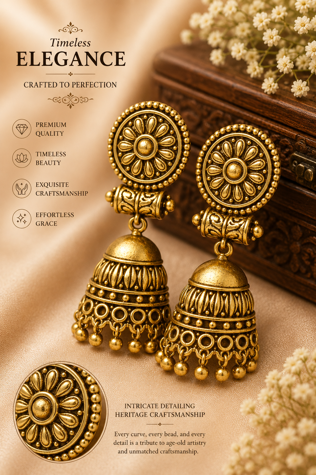 Antique Gold Temple Choker Set with Jhumka Earrings