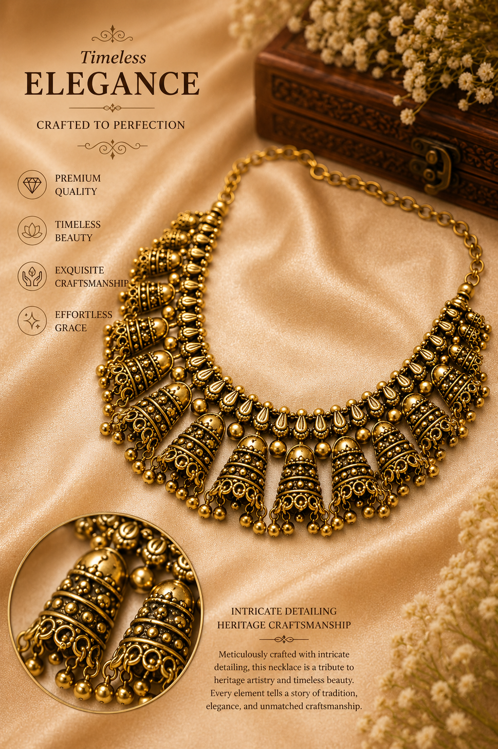Antique Gold Temple Choker Set with Jhumka Earrings