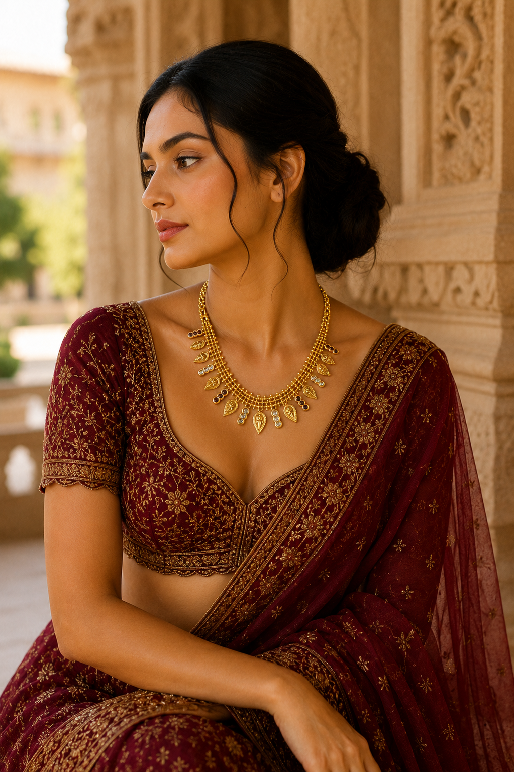 Temple-Inspired Gold-Tone Festive Necklace with Ruby & Polki Accents