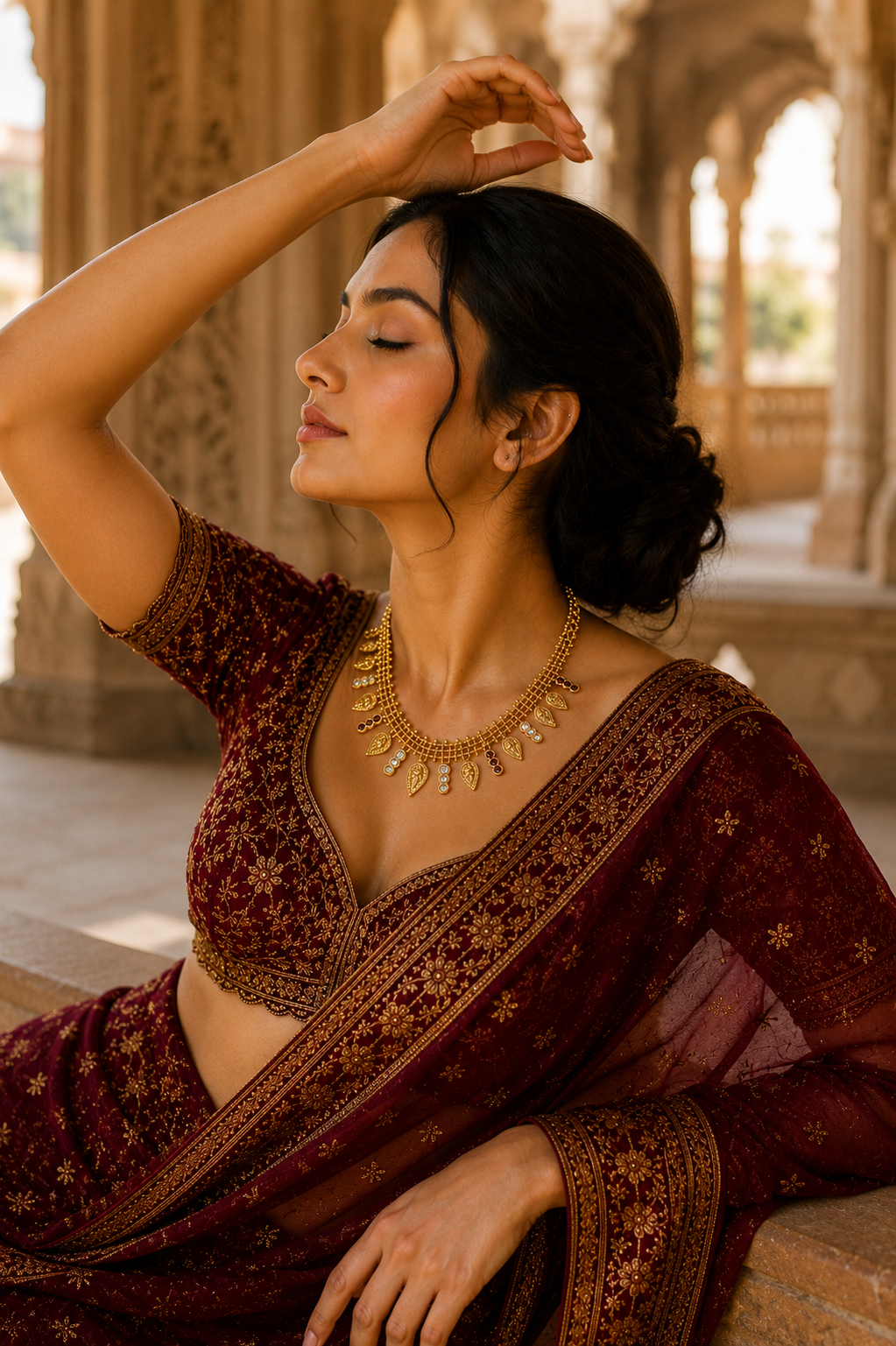Temple-Inspired Gold-Tone Festive Necklace with Ruby & Polki Accents