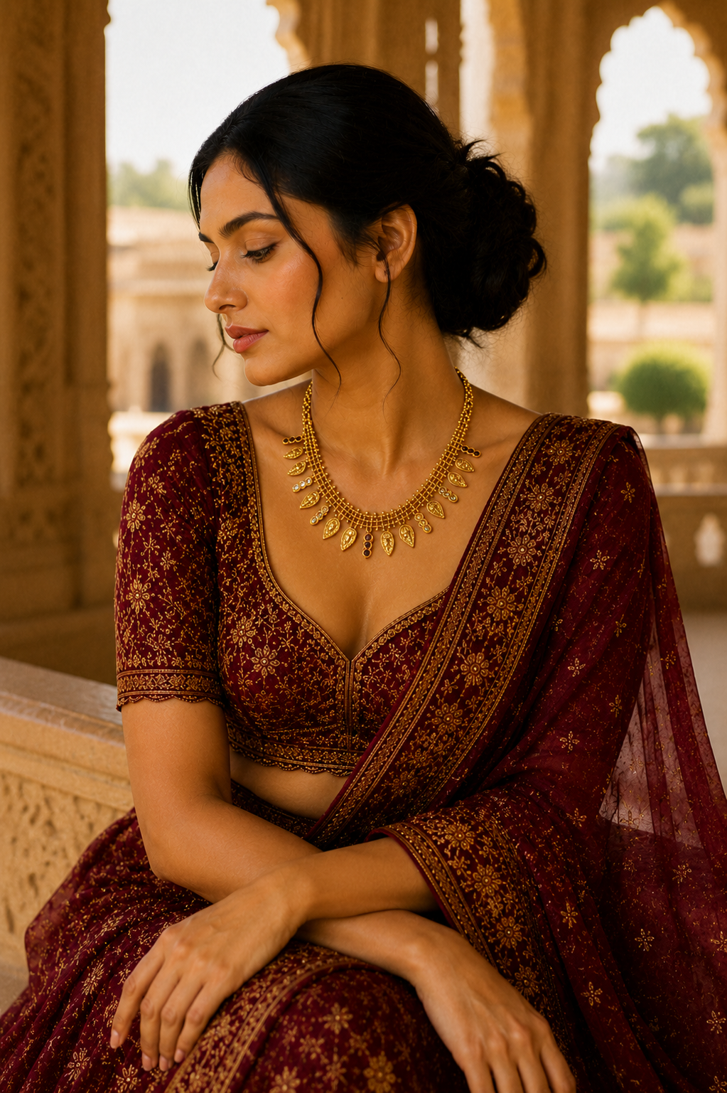 Temple-Inspired Gold-Tone Festive Necklace with Ruby & Polki Accents
