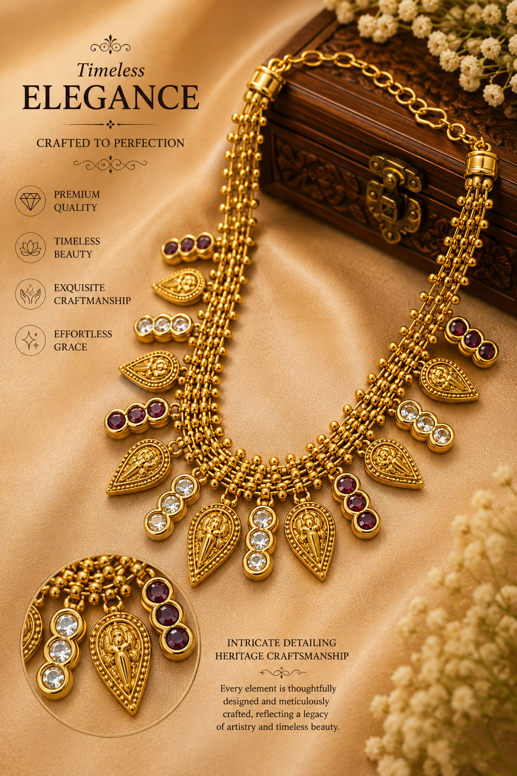 Temple-Inspired Gold-Tone Festive Necklace with Ruby & Polki Accents