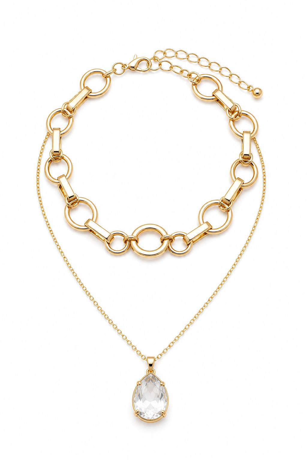 Dual Layer Crystal Pendant Chain Necklace – Modern Luxe Statement Necklace for Women