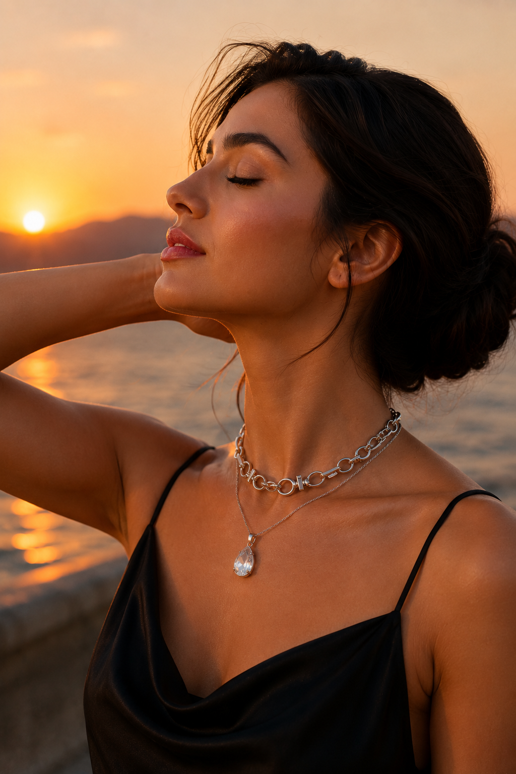 Dual Layer Crystal Pendant Chain Necklace – Modern Luxe Statement Necklace for Women