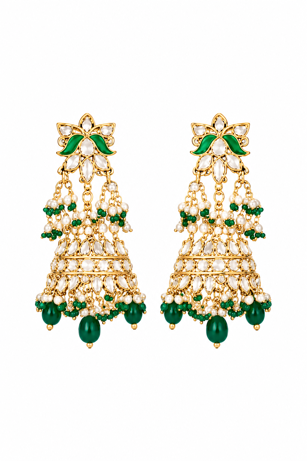 Royal Kundan Emerald Bridal Necklace Set with Jhumka Earrings