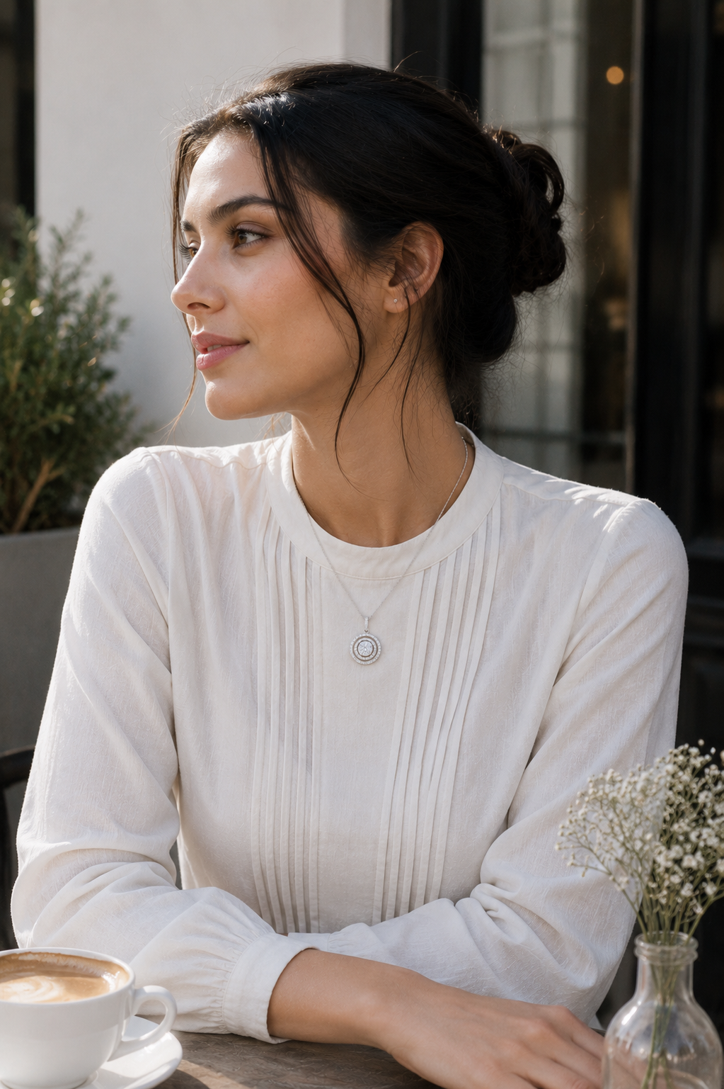 Classic Double Halo Crystal Pendant Necklace in Silver Finish
