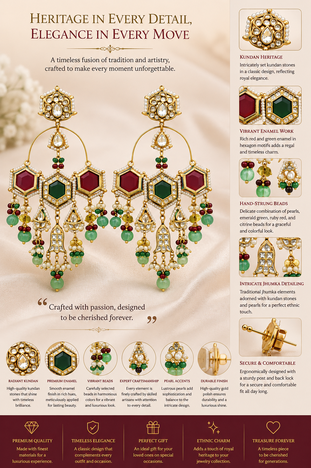 Traditional Kundan Chandbali Earrings with Multicolor Bead Drops