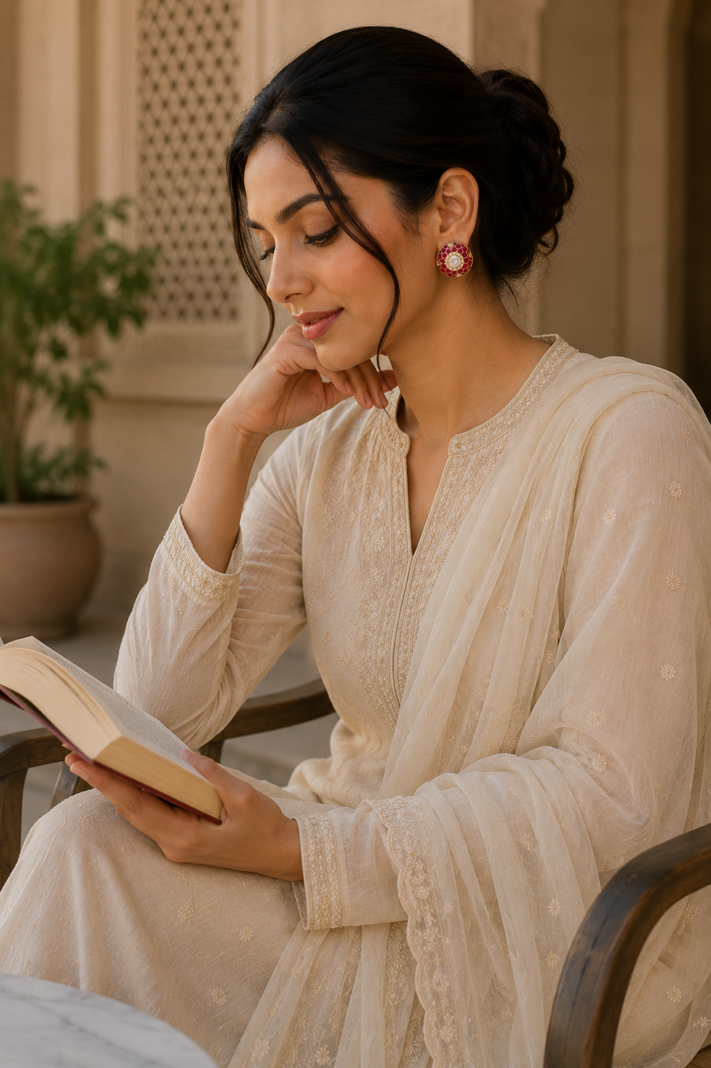 Ruby-Inspired Kundan Stud Earrings with Crystal Detailing