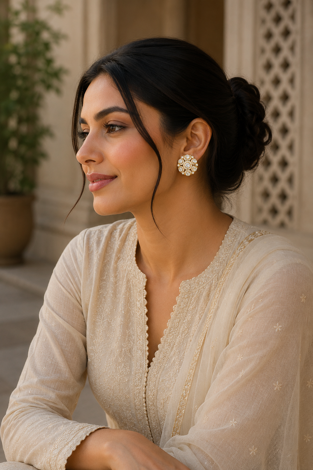 Classic Kundan Round Stud Earrings in Gold Finish