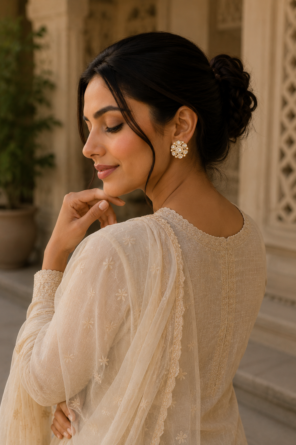 Classic Kundan Round Stud Earrings in Gold Finish