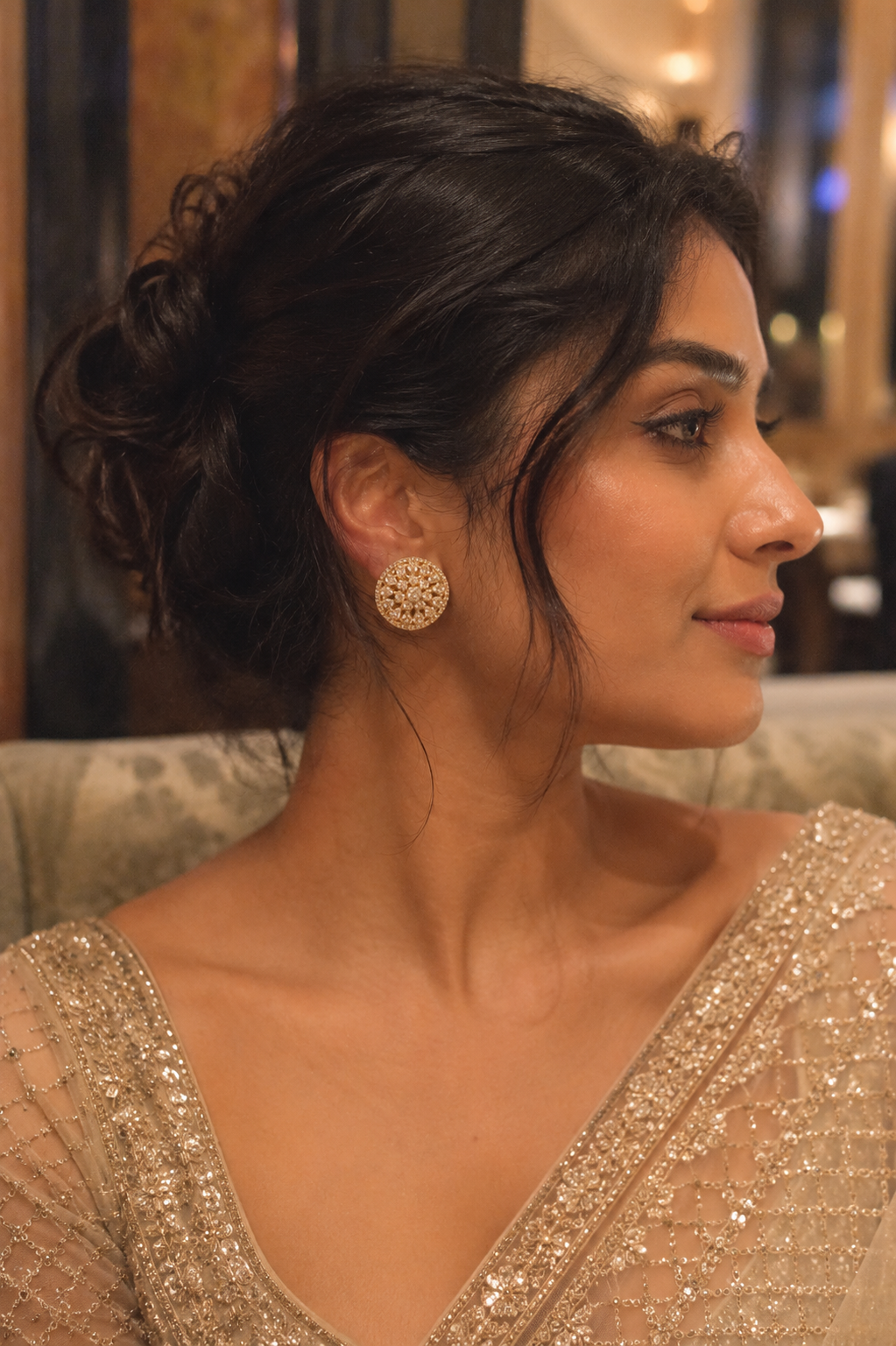 Gold-Tone Floral Kundan Stud Earrings