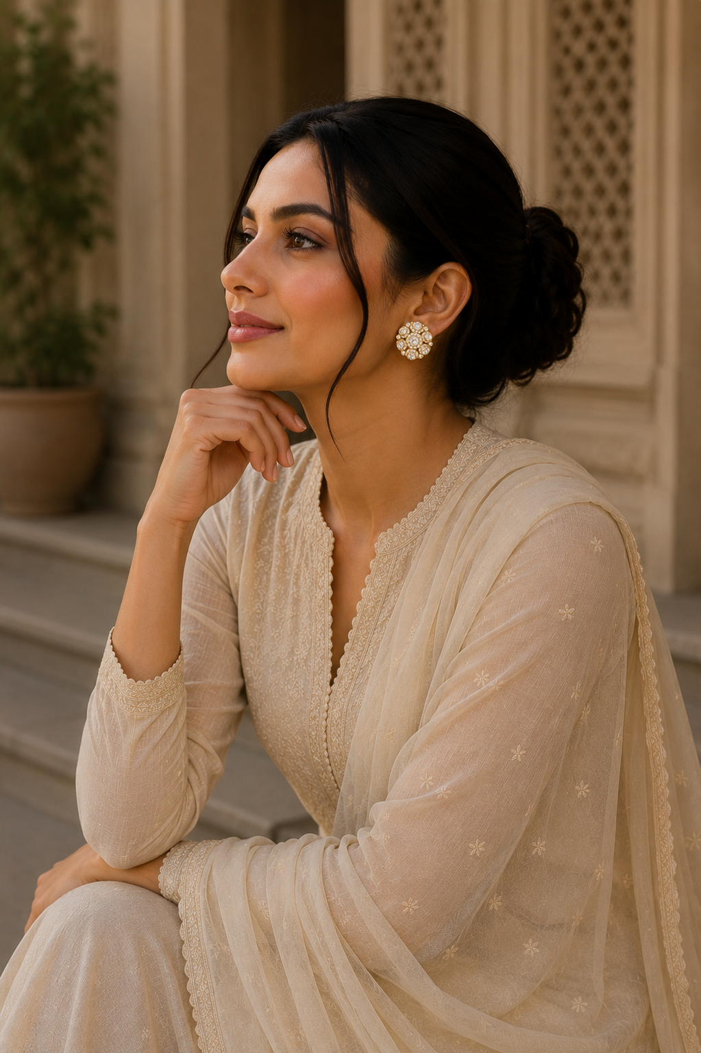 Classic Kundan Round Stud Earrings in Gold Finish