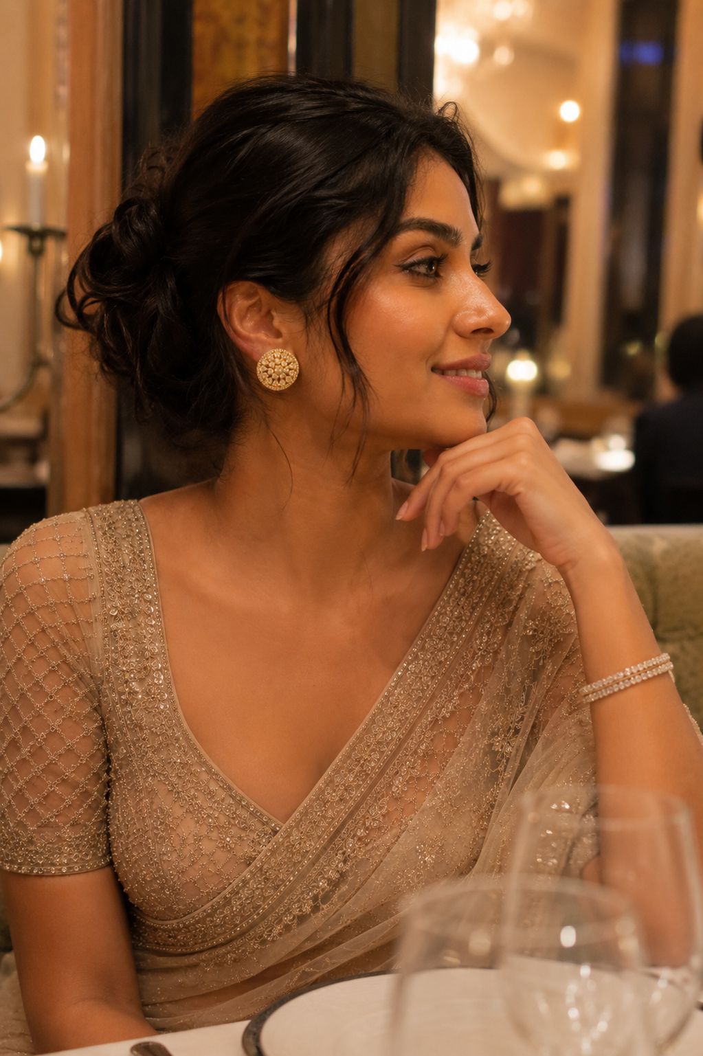 Gold-Tone Floral Kundan Stud Earrings