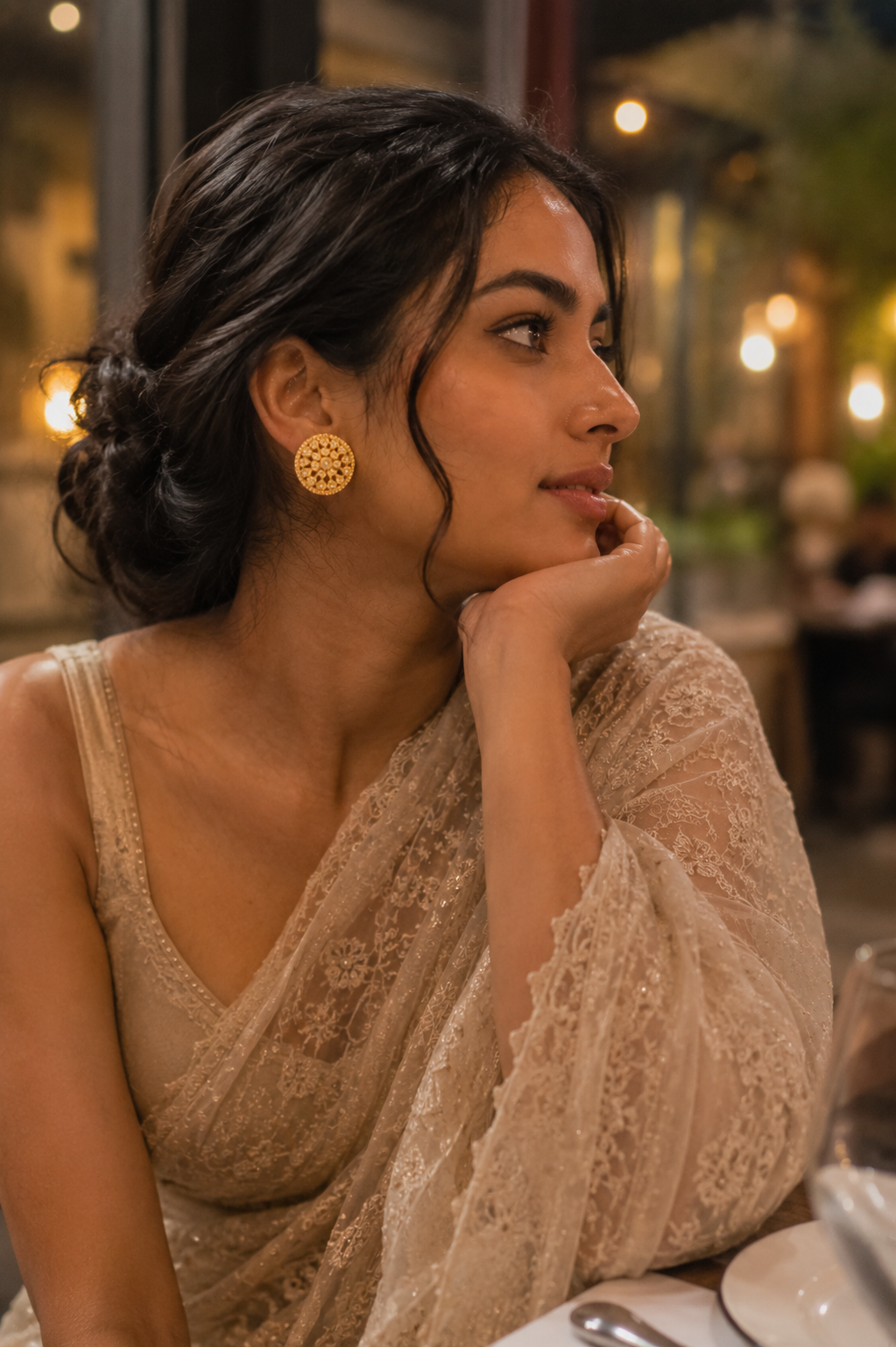 Gold-Tone Floral Kundan Stud Earrings
