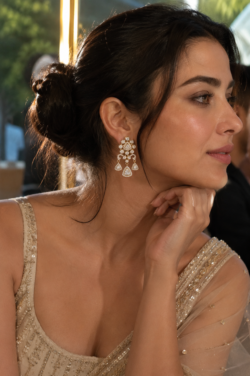 Traditional Kundan Drop Earrings with Geometric Danglers
