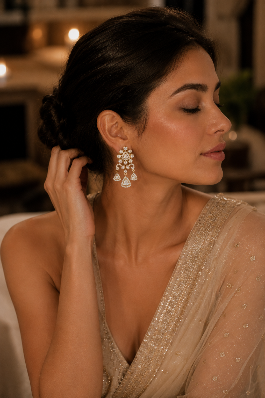 Traditional Kundan Drop Earrings with Geometric Danglers