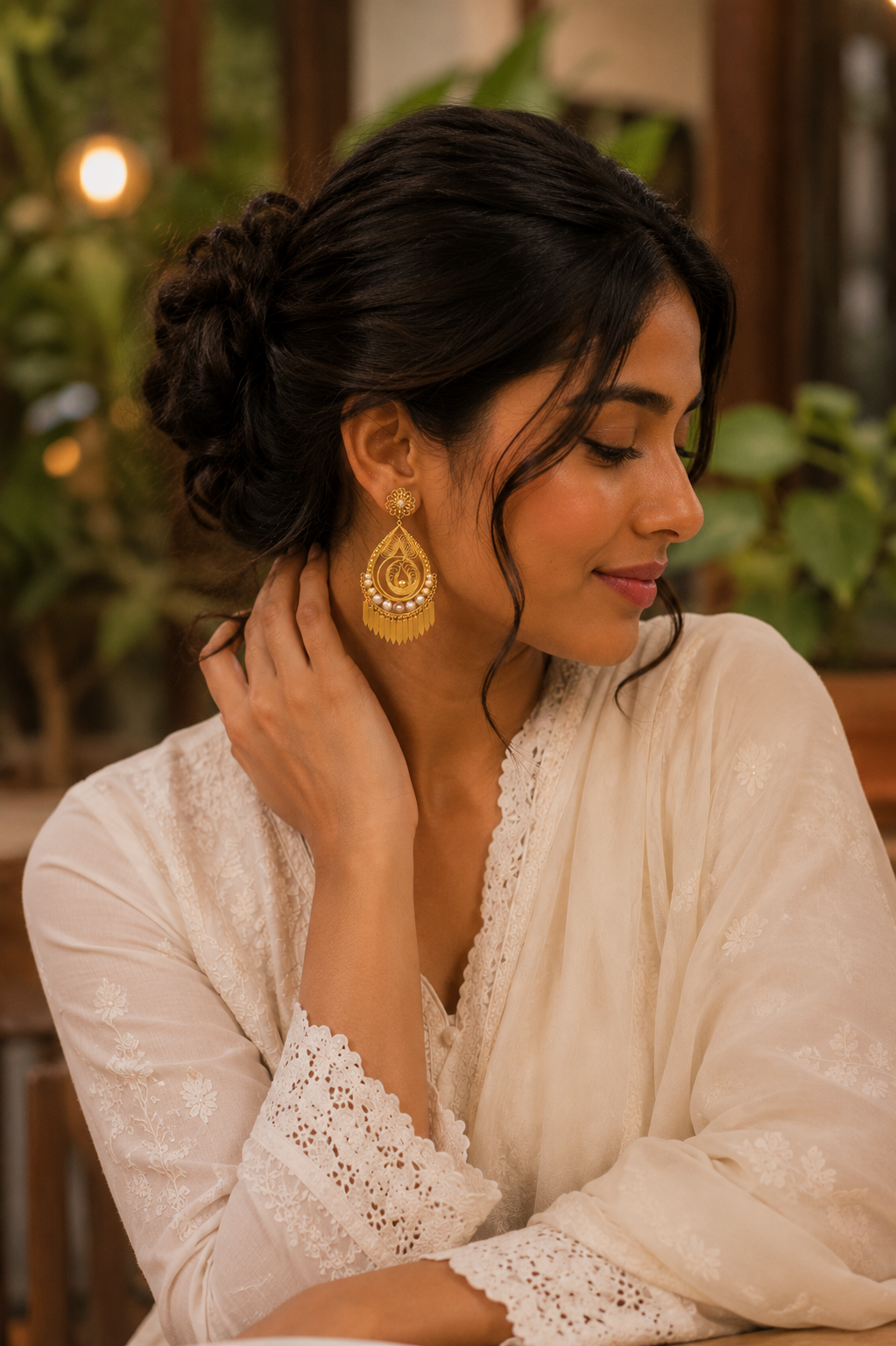 Bohemian Pearl Fringe Drop Earrings in Gold Finish