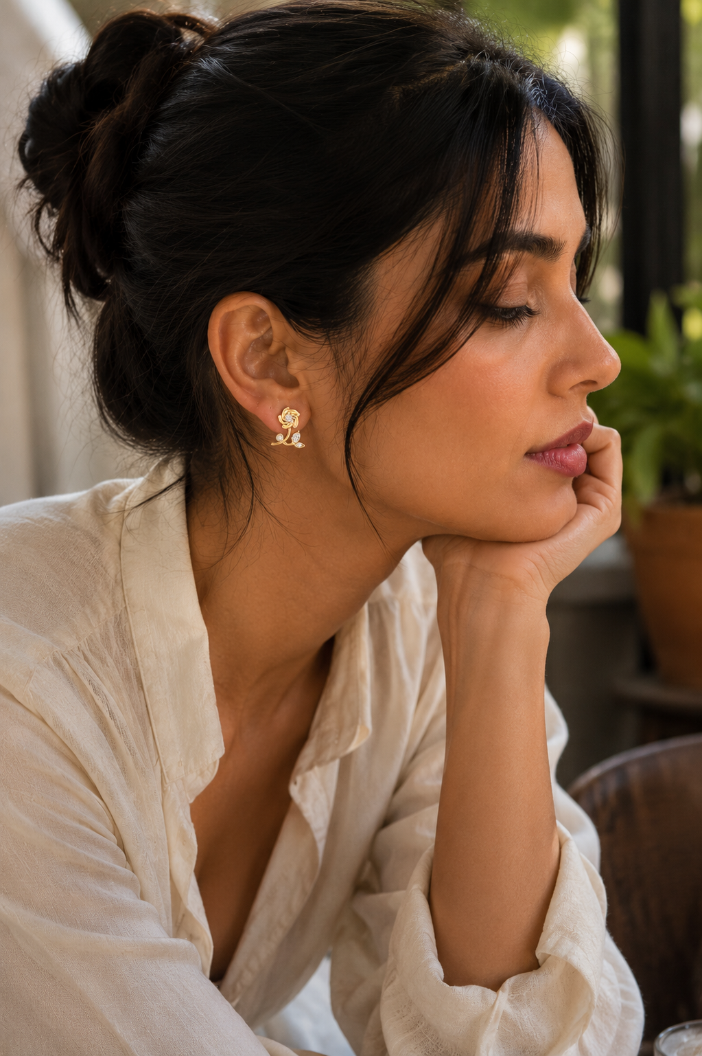 Elegant Gold Floral Diamond Stud Earrings