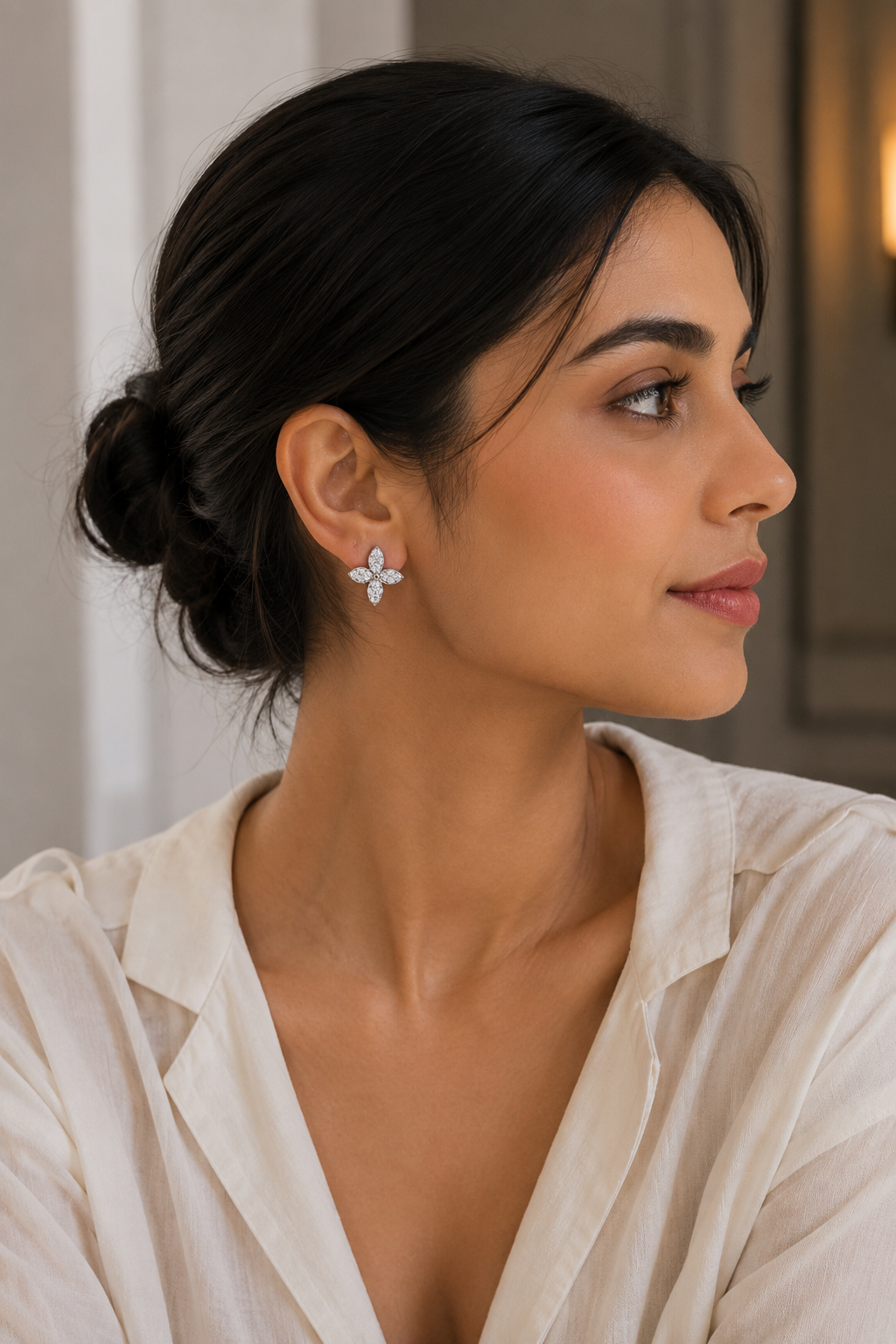 Minimalist Floral Diamond Stud Earrings
