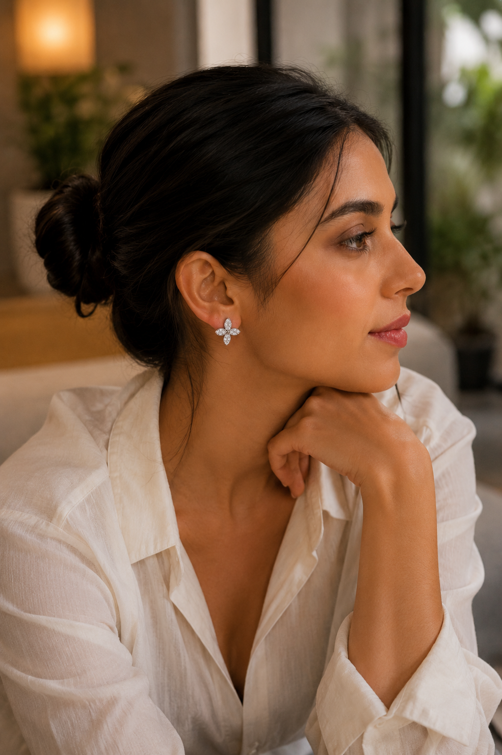 Minimalist Floral Diamond Stud Earrings